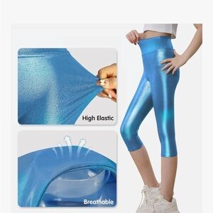 Kids Shiny Blue Leggings